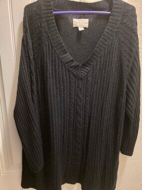 Avenue Sweater Collection Black Cable Knit Sweater 22/24 Plus Size Oversized